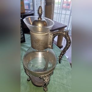 Antique coffee pot, anchor hocking glass, silver plated coffee carafe, Antique s